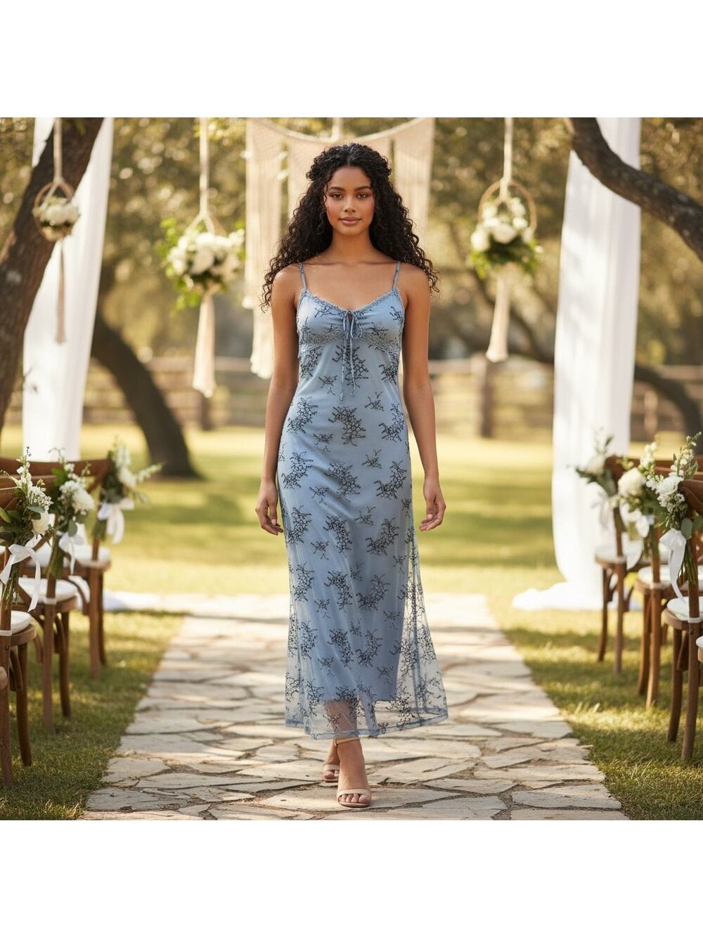 Grey Bandit midi dress Slip sheath Steely blue floral Size Junior Small